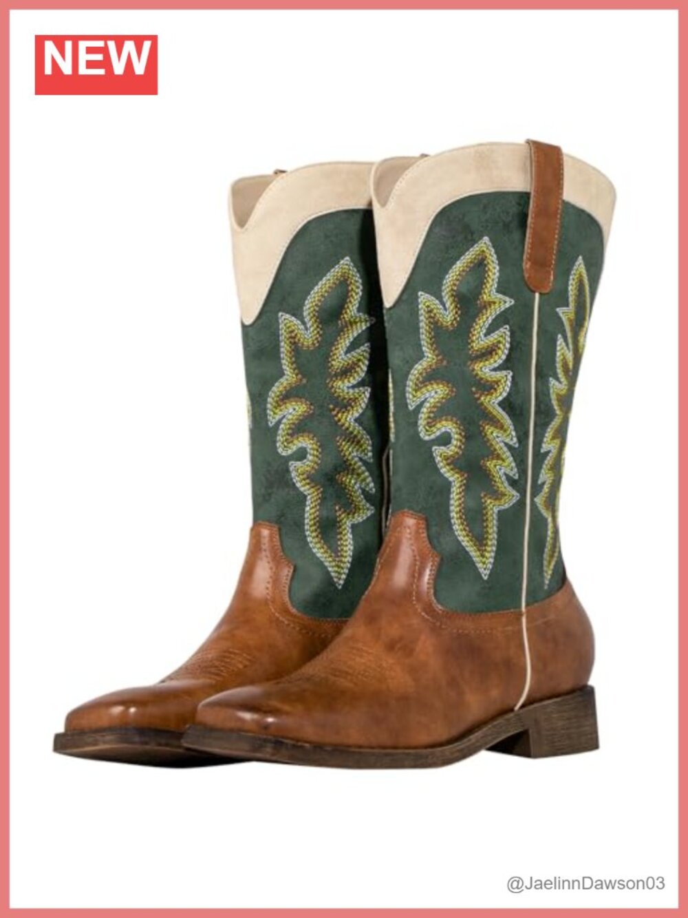 Wide Calf Square Toe Cowgirl Boots Women Mid Calf Pull On Embroidered